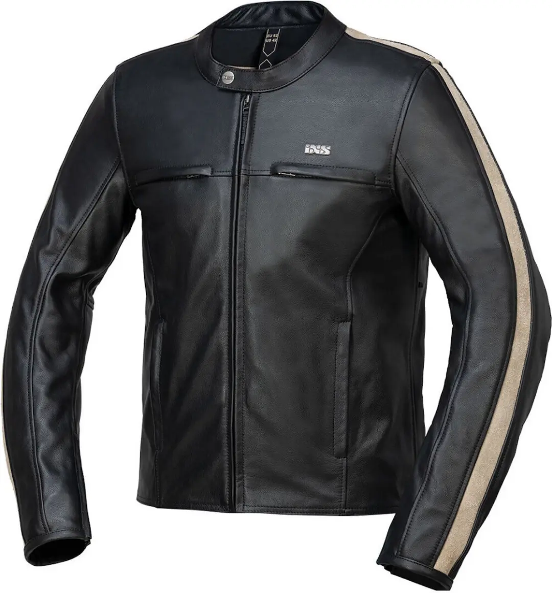 IXS Stripe Zwart Beige Leren Motorjas