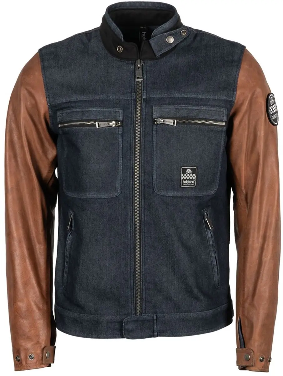 Helstons Winston Canvas Cotton Leren Jas Blauw Bruin