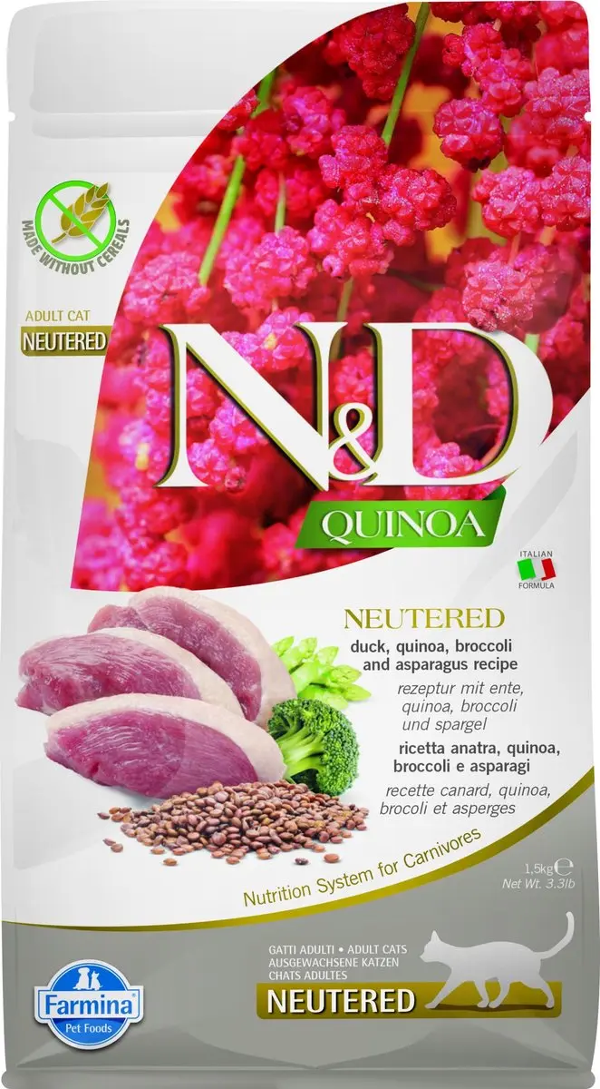 N&D Quinoa voeding voor de gecastreerde kat Eend 1,5 kg