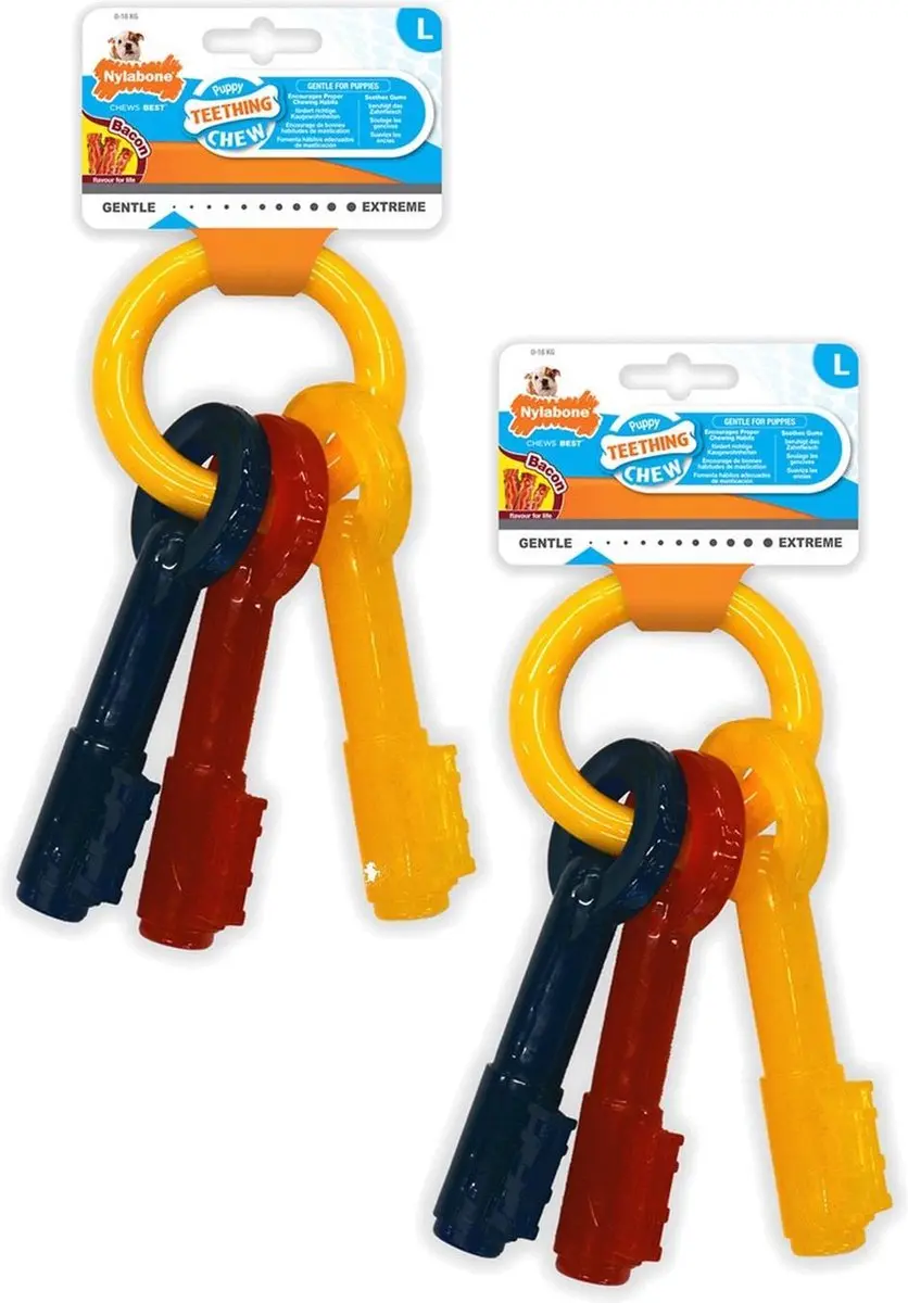 Nylabone Puppy Teething Key Flexible Geel&Blauw&Rood