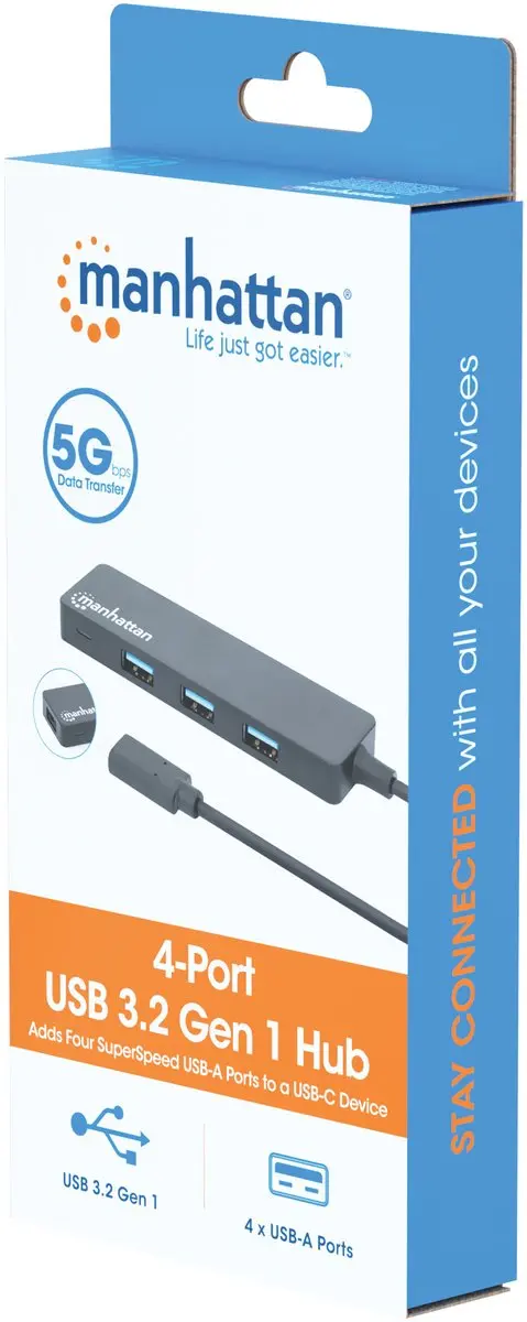 Manhattan 164924 USB 3.2 Hub 4-Poorts - Zwart - afbeelding 2 van 6