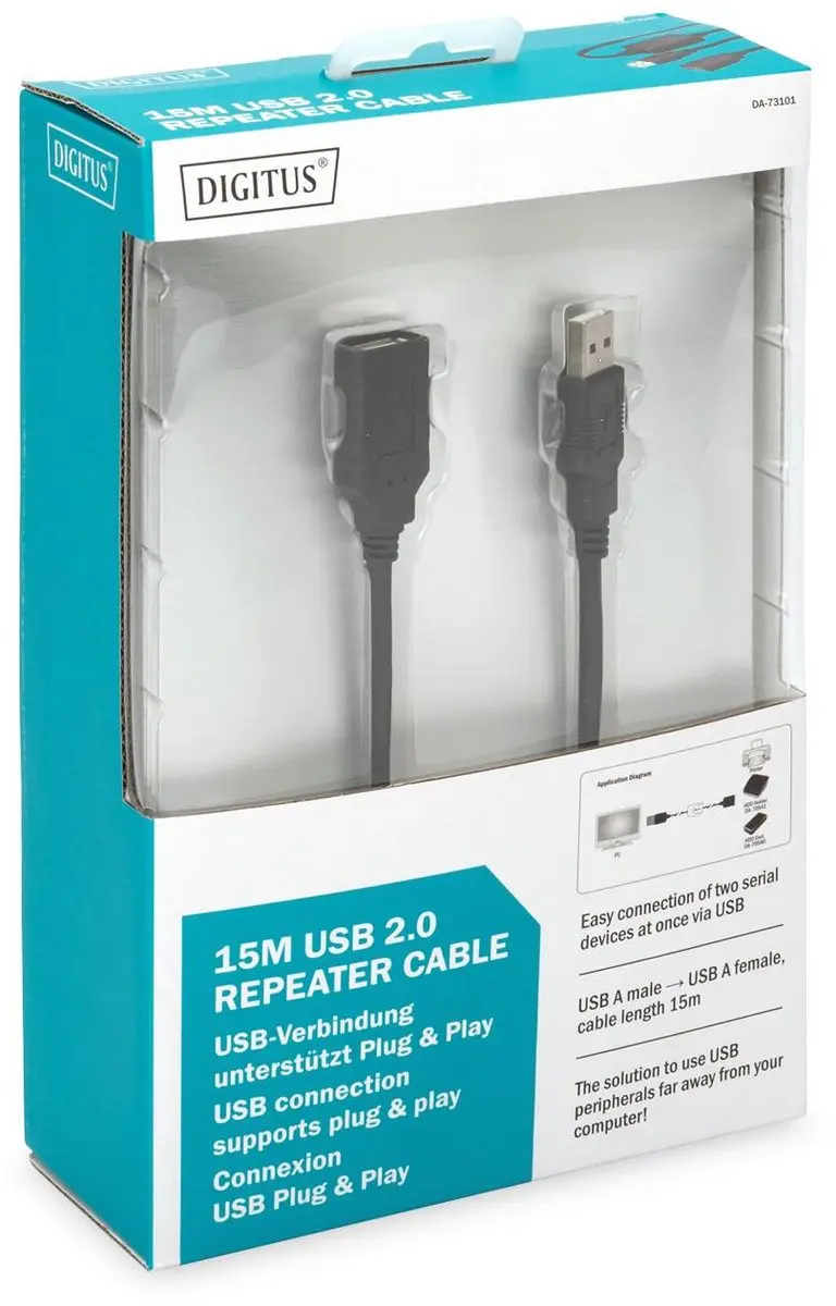 Digitus DA-73101 Actieve USB 2.0 Verlengkabel 15m - Zwart