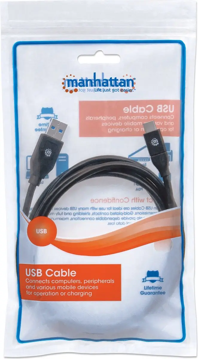 Manhattan 354974 USB-C naar USB-A Kabel 2m - 5Gbps - Zwart - afbeelding 6 van 6