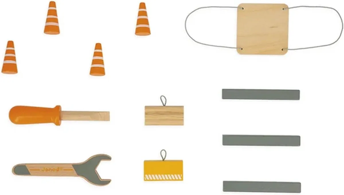 Janod Bolid J06468 Grote Houten Kraan - 74cm - 10 Accessoires