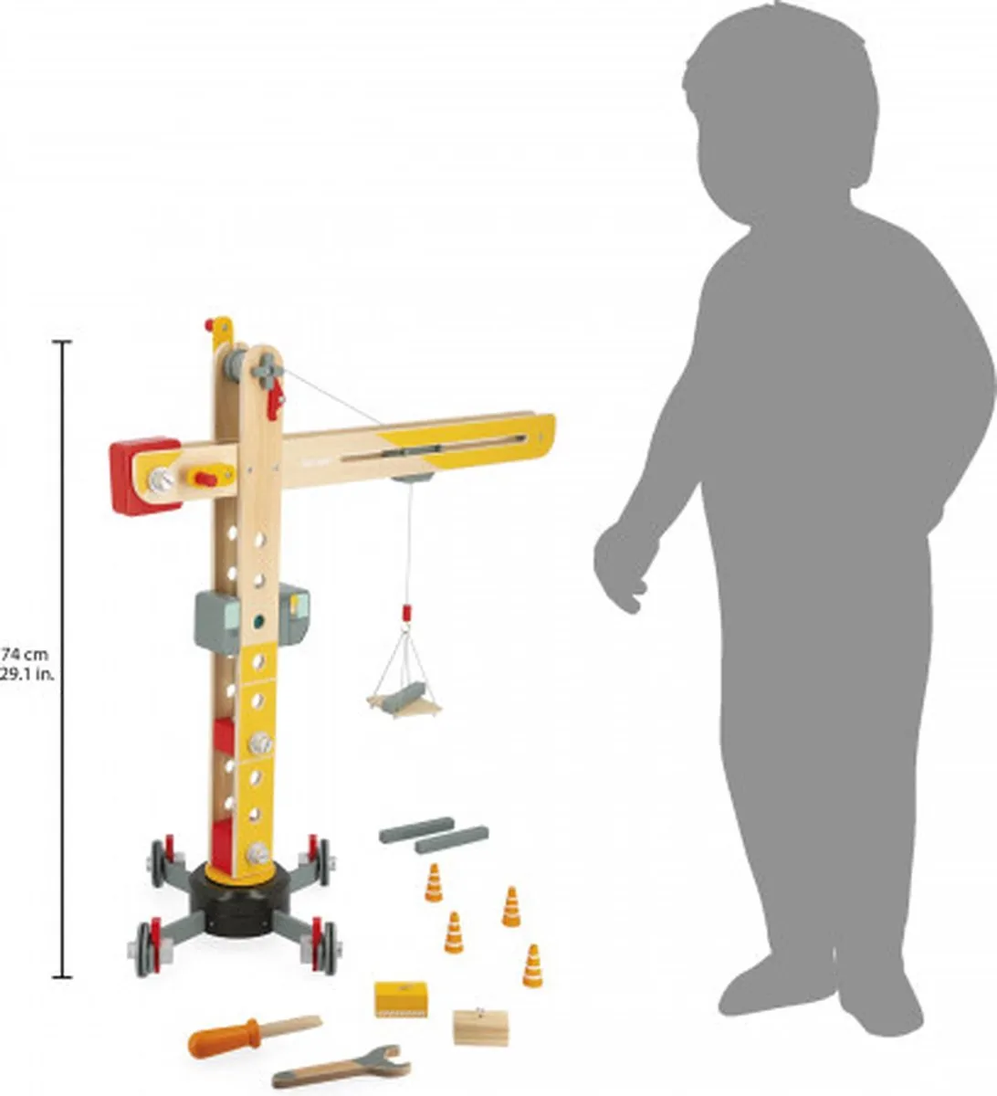 Janod Bolid J06468 Grote Houten Kraan - 74cm - 10 Accessoires
