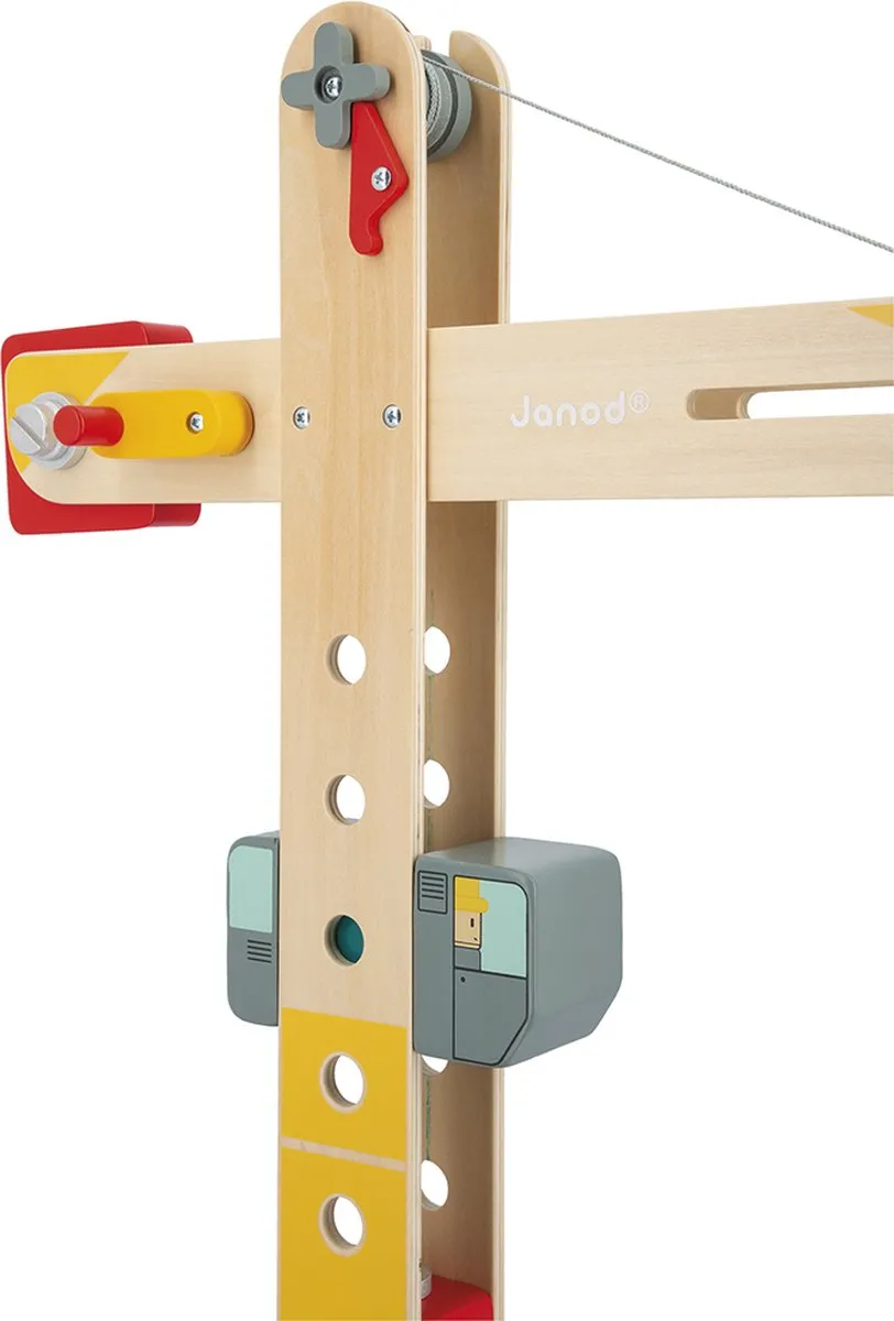 Janod Bolid J06468 Grote Houten Kraan - 74cm - 10 Accessoires