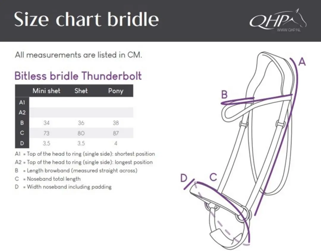 QHP Bitloos Hoofdstel Thunderbolt Shetlander - Zwart