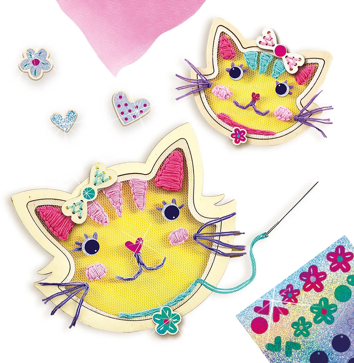 SES Creative Hobby Pink Borduren Katten Knutselset - 2 Stuks