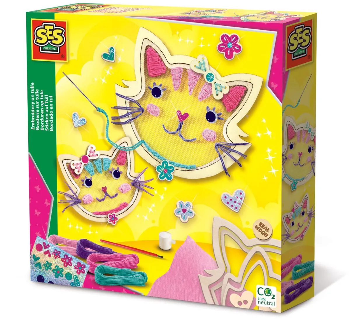 SES Creative Hobby Pink Borduren Katten Knutselset - 2 Stuks