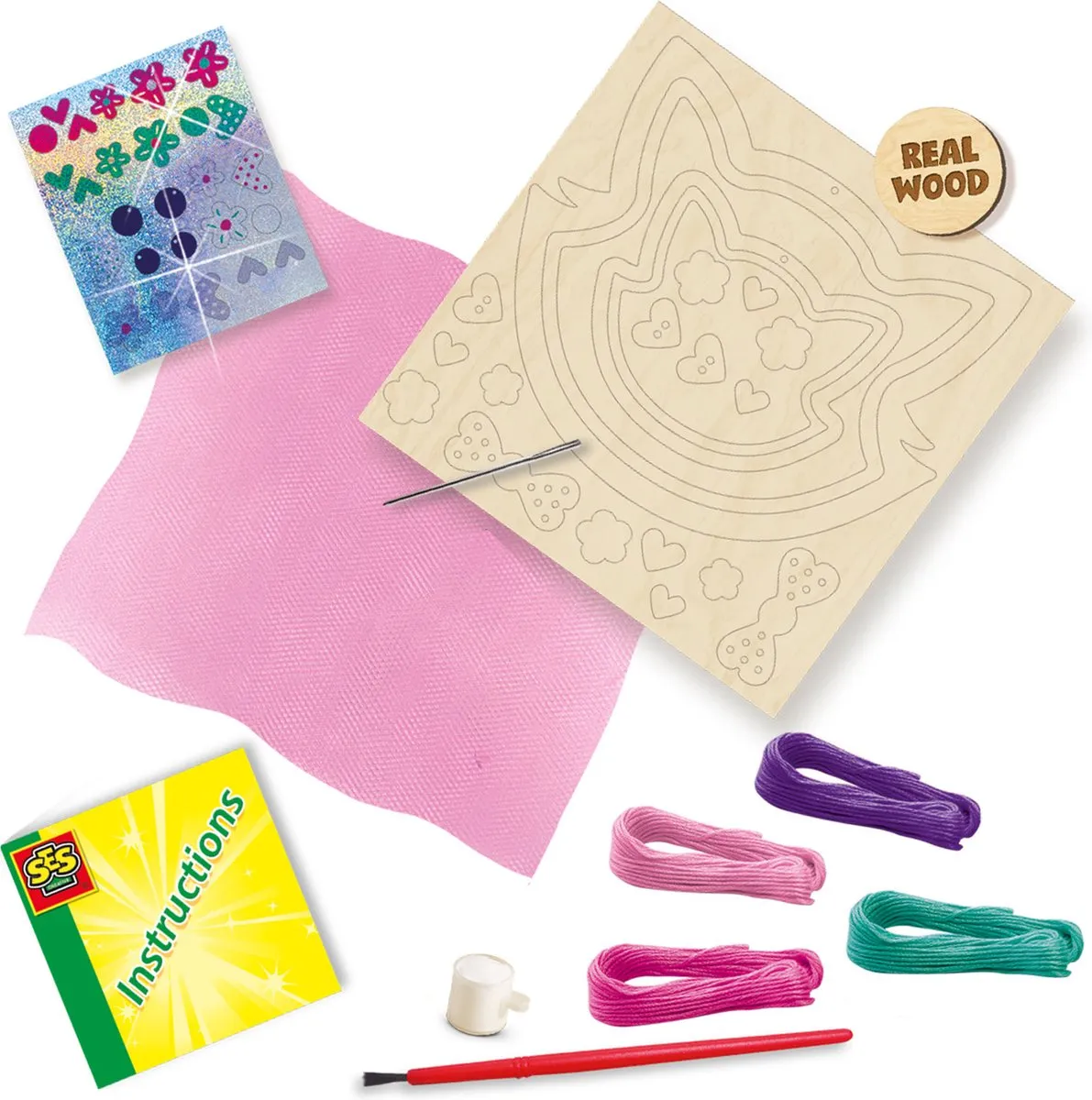 SES Creative Hobby Pink Borduren Katten Knutselset - 2 Stuks