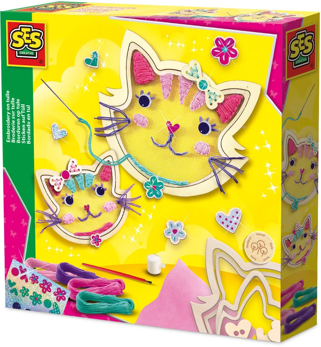 SES Creative Hobby Pink Borduren Katten Knutselset - 2 Stuks