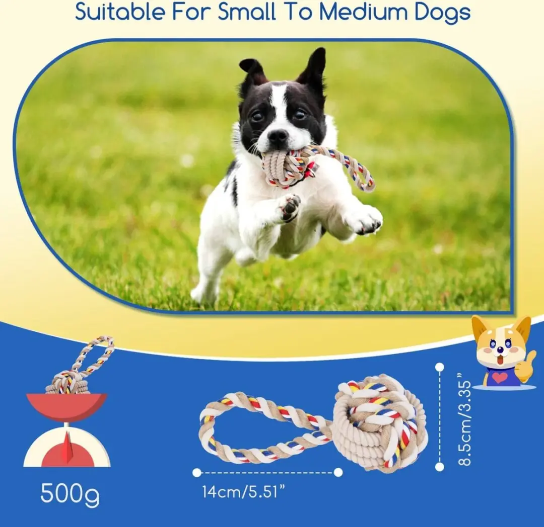 Nobleza Touwbal Hond - Speeltouw Blauw/Rood/Wit/Bruin