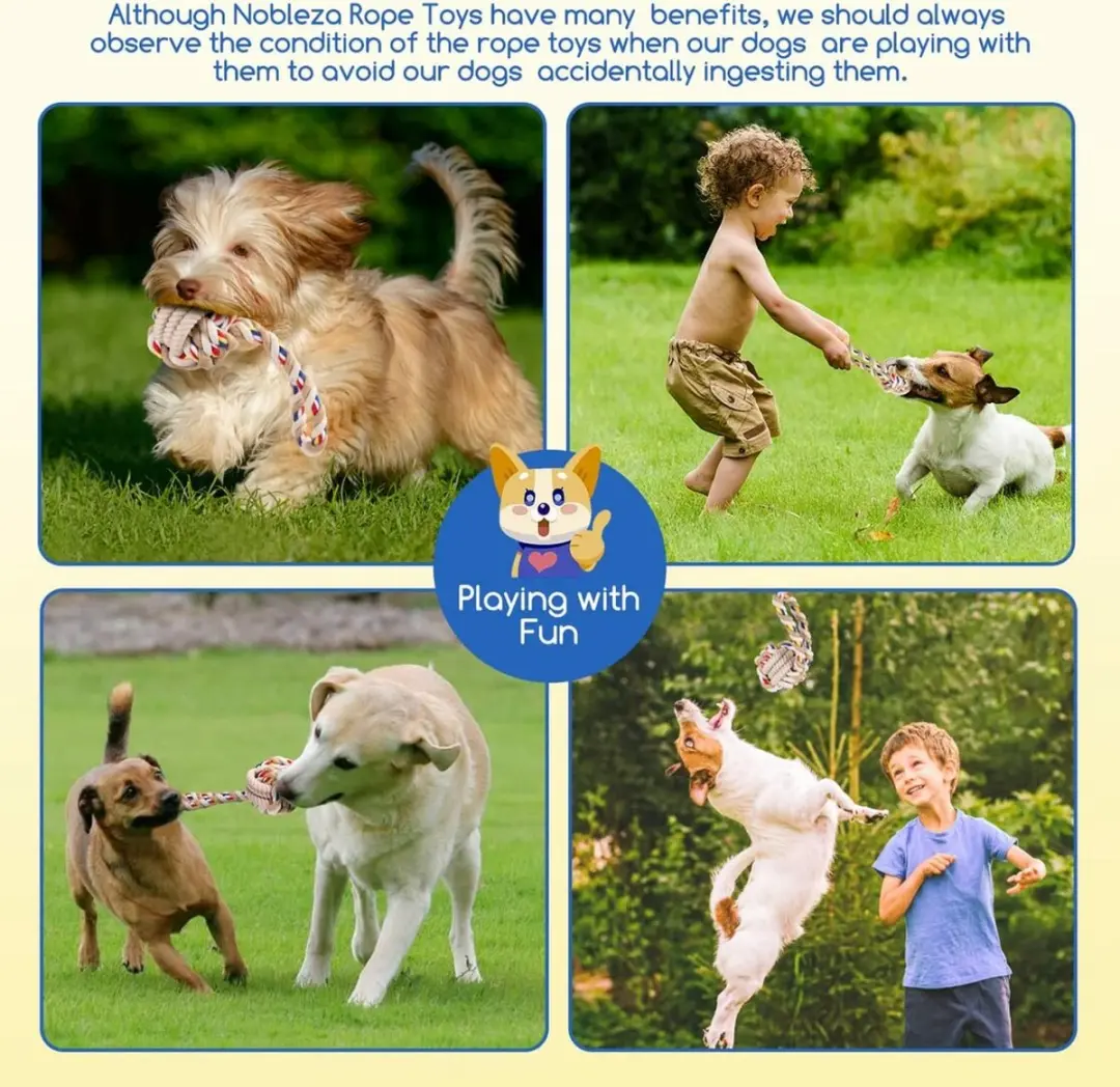Nobleza Touwbal Hond - Speeltouw Blauw/Rood/Wit/Bruin