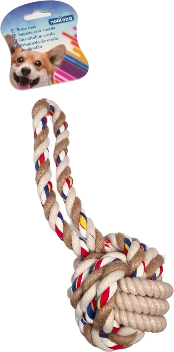 Nobleza Touwbal Hond - Speeltouw Blauw/Rood/Wit/Bruin