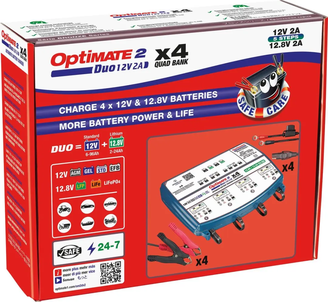 Tecmate OptiMate 2 DUO 4-Bank Acculader 12V - 2A - LiFePO4/Loodzuur - afbeelding 2 van 2