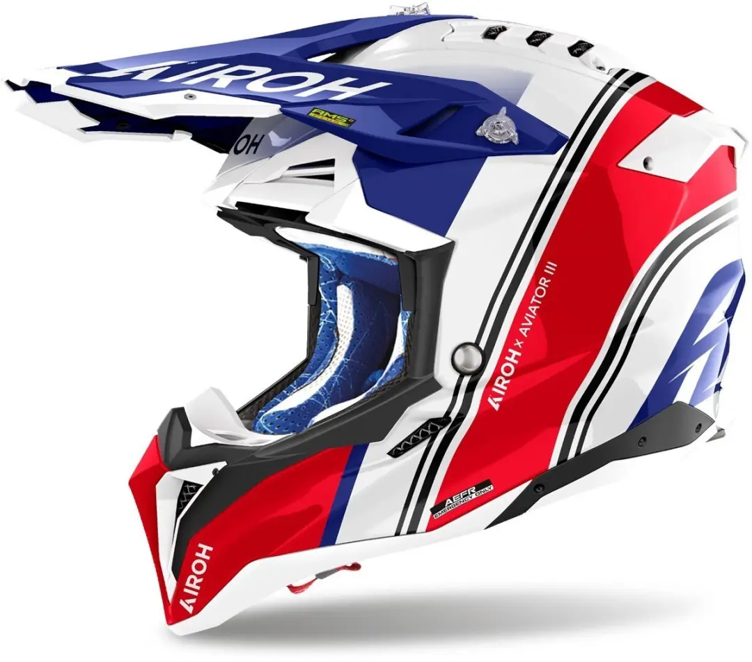 Airoh Aviator 3 Hima Wit Blauw Rood Crosshelm