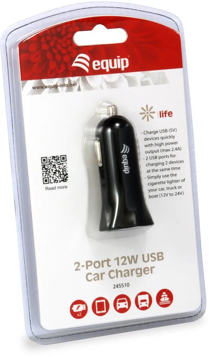 Equip 245510 Oplader Auto - 12W USB - Universeel Zwart - afbeelding 4 van 4