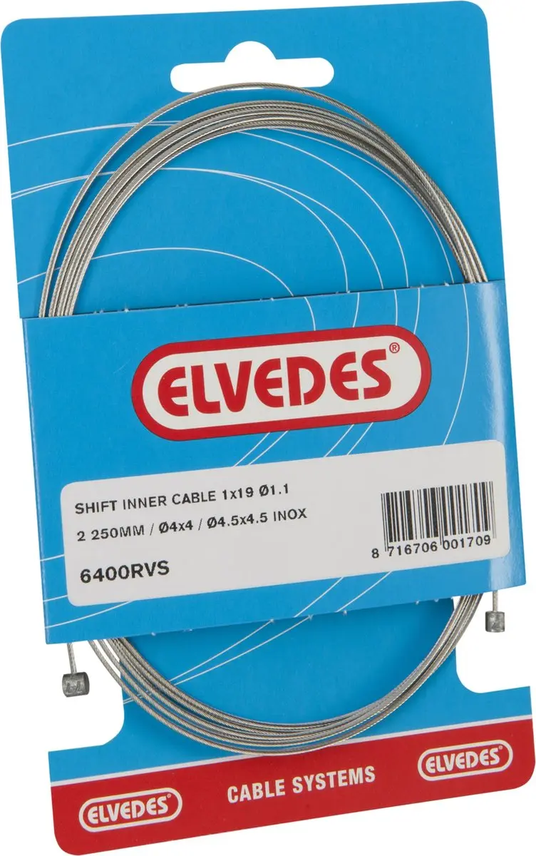 Schakel binnenkabel Elvedes 2250mm RVS Ø1,1mm Shimano / Huret N-nippel en T-nip