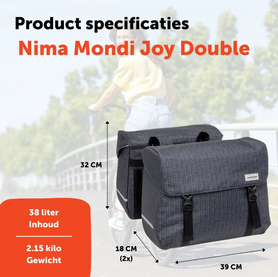 New Looxs Nima Mondi Joy Double Fietstas 38L - Zwart