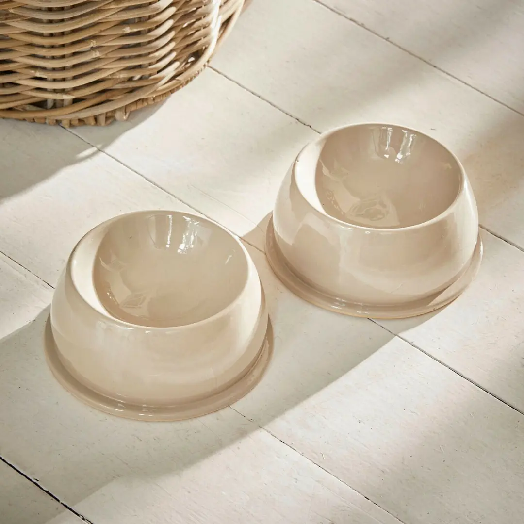Loberon Kireva Voerbakjes Set - 2 Stuks Ø17.5cm Beige