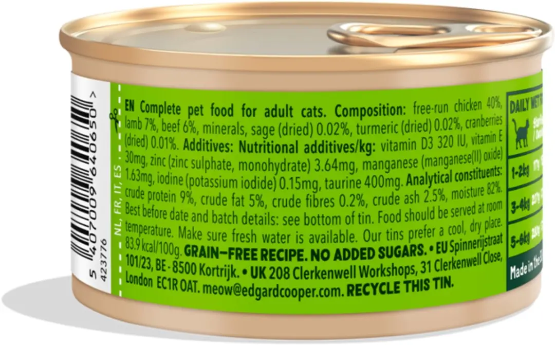 Edgard & Cooper Natvoer Lam & Kip Gesteriliseerde Kat 18x85g
