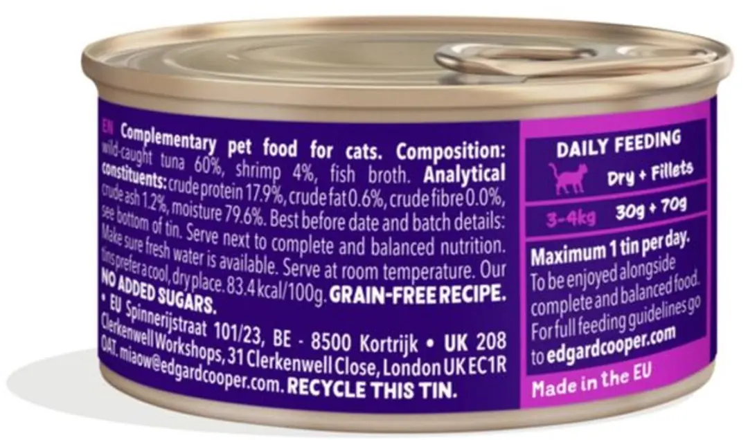 Edgard & Cooper Natvoer Kattenvoer Tonijn & Garnalen 70g - 24 Stuks