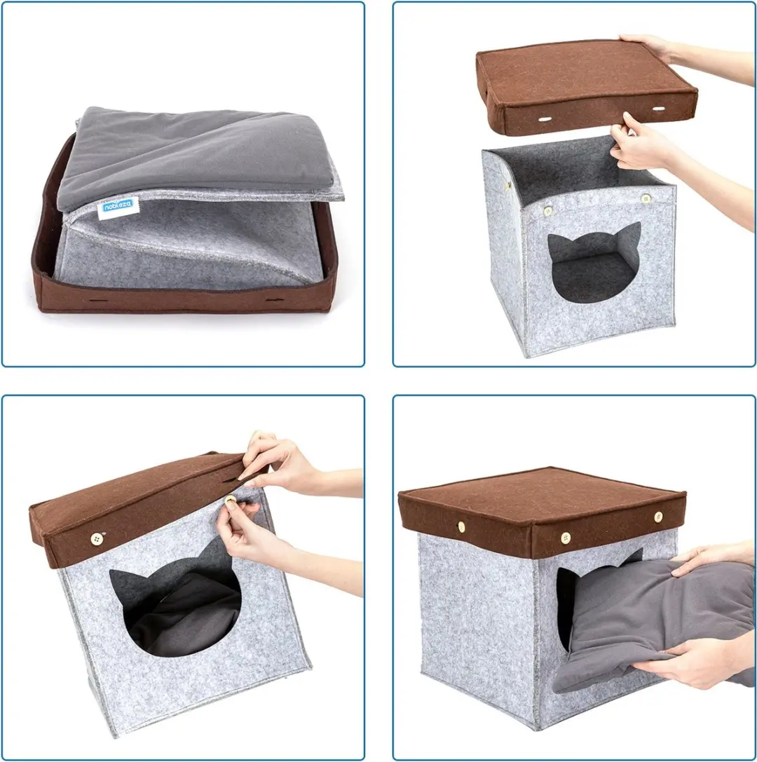 Nobleza Kattenmand Overdekt - Vilt 34x34x33cm Grijs/Bruin