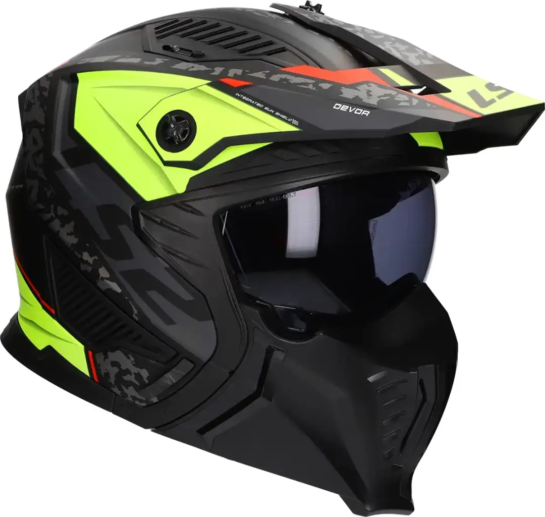 LS2 OF606 Drifter Devor Helm - Maat S - Matt Black/H-V Yellow