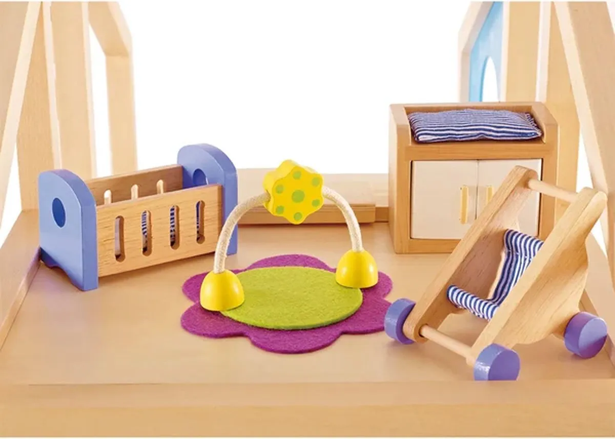 Hape Babykamer Poppenhuis - 7 Meubels 1 Pop - Veelkleurig