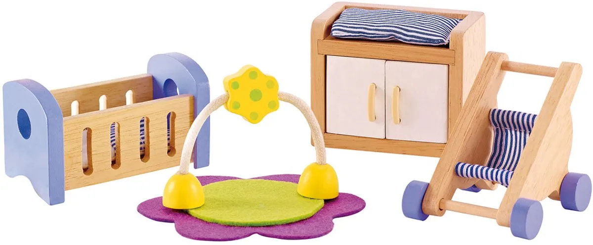 Hape Babykamer Poppenhuis - 7 Meubels 1 Pop - Veelkleurig