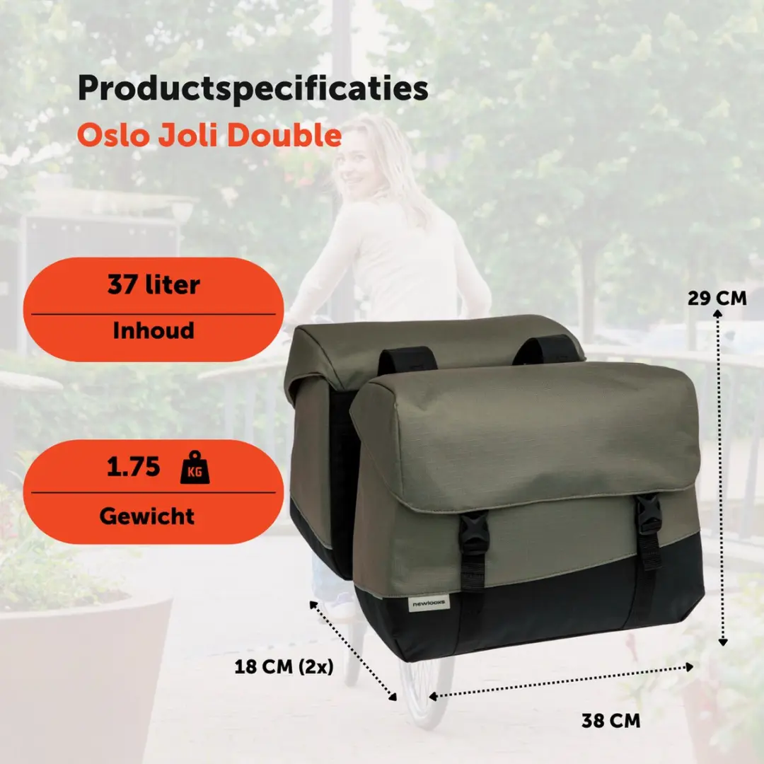New Looxs Oslo Joli Double Dubbele Fietstas 37L - Black-Green