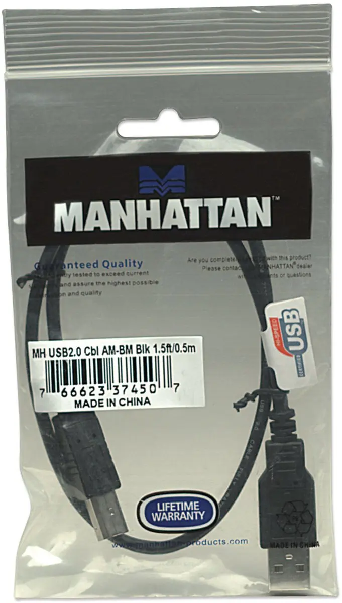 Manhattan USB 2.0 USB-A/USB-B Kabel 0,5m - Zwart