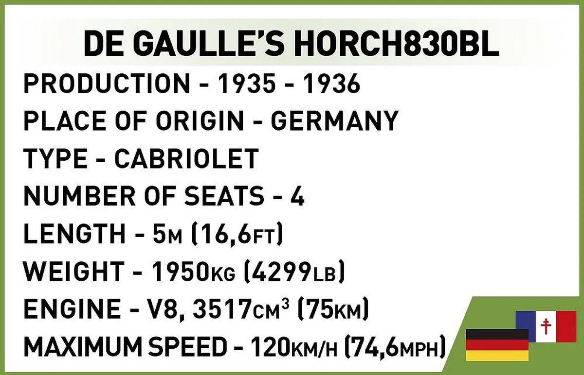 Cobi WW2 2261 De Gaulle's Horch 830BL - 1:35 - 244 Onderdelen
