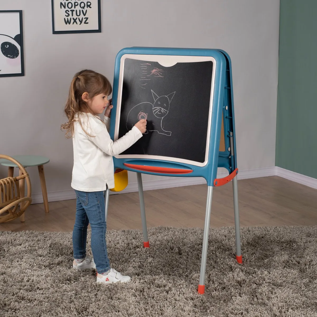 Smoby Metalen Tekenbord - Blauw/Wit/Rood