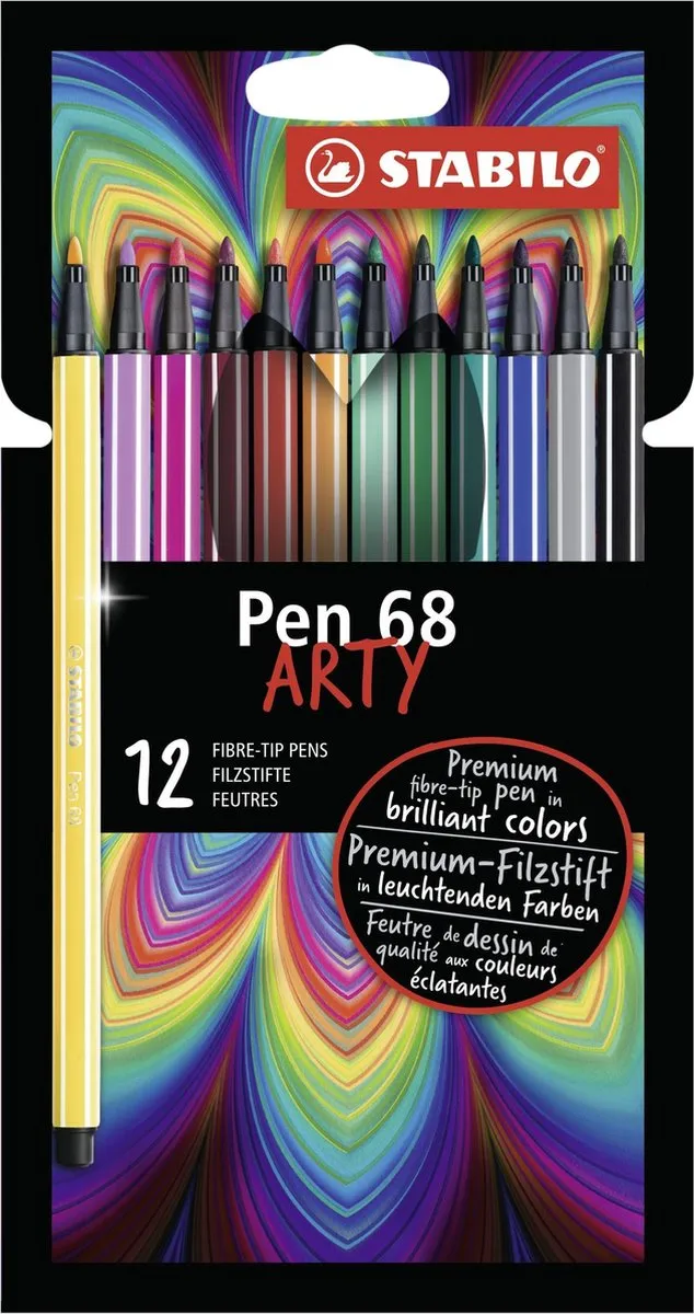 STABILO Pen 68 ARTY Etui - 12 Viltstiften - Meerkleurig