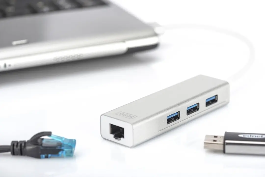 Digitus DA-70250-1 USB 3.0 Hub 3 Poorten - Gigabit LAN - Transparant
