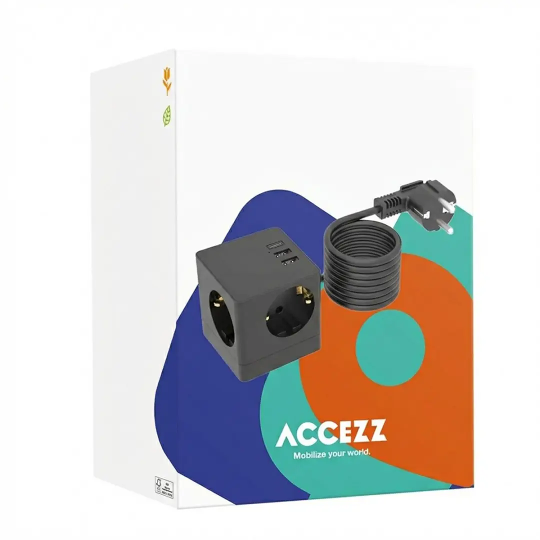 Accezz Verdeelstekker 6 Stopcontacten 400W - 1,8m USB A/C - Zwart