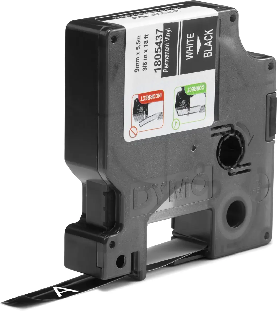DYMO Rhino 1805437 Zelfklevende Labels 9mm x 5,5m - Wit op Zwart