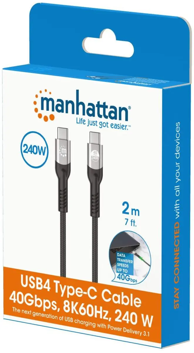 Manhattan 356381 USB-C-kabel 2m - 240W - USB4 - 8K - afbeelding 5 van 6
