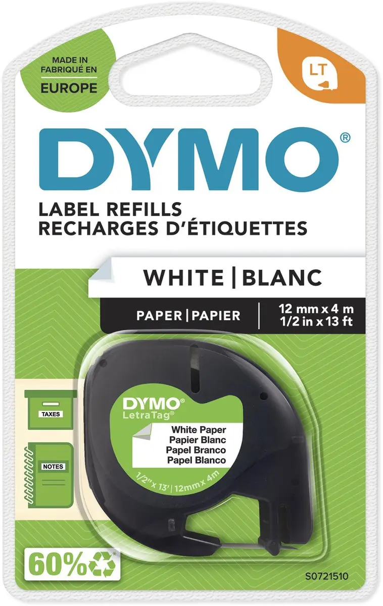 DYMO LetraTag S0721510 Zelfklevende Labels 12mm x 4m