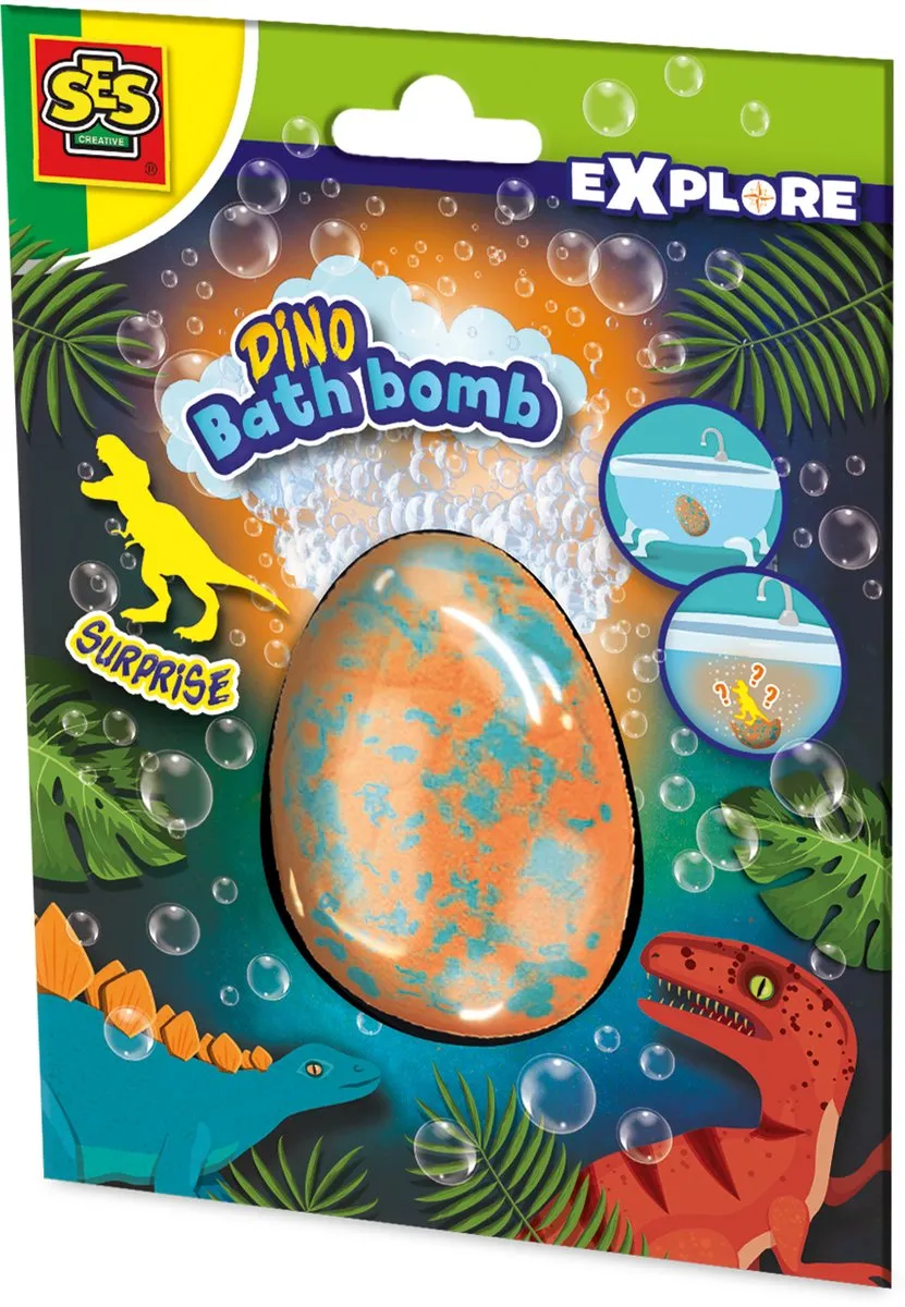 SES Creative - Explore - Dino bad bruisbal surprise - Grote bruisbal - Cosmetisch getest – Met Dinosaurus Speeltje – Badspeelgoed