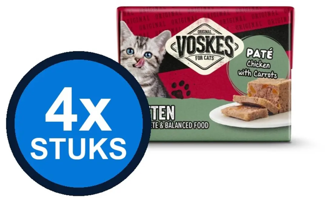 4x Voskes paté kitten kip&wortelen 8x95gr