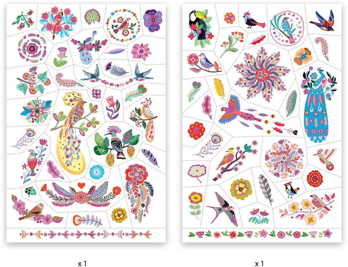 Djeco Bright Birds Huidvriendelijke Tattoos - 50 Stuks - Multicolor