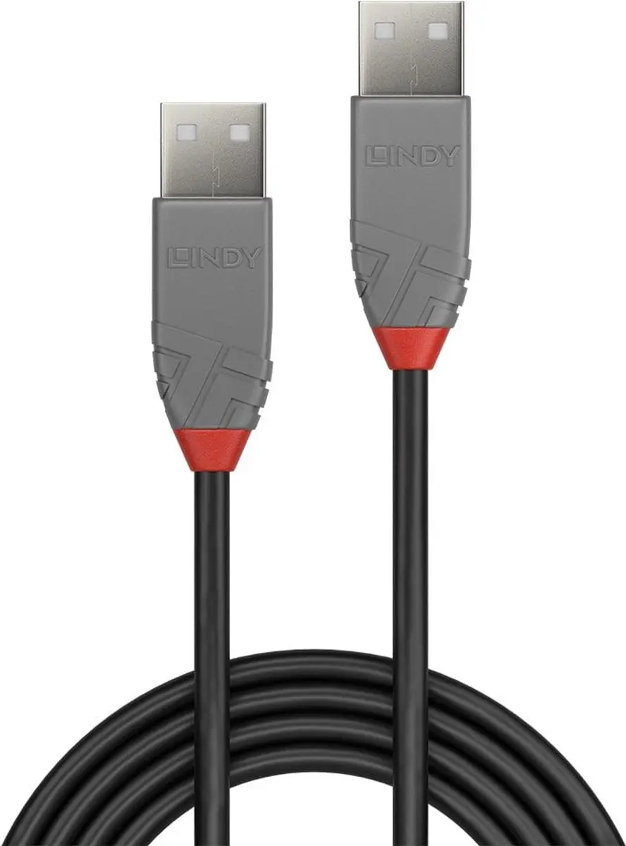 Lindy USB 2.0 USB-A Kabel 2m - Zwart/Grijs