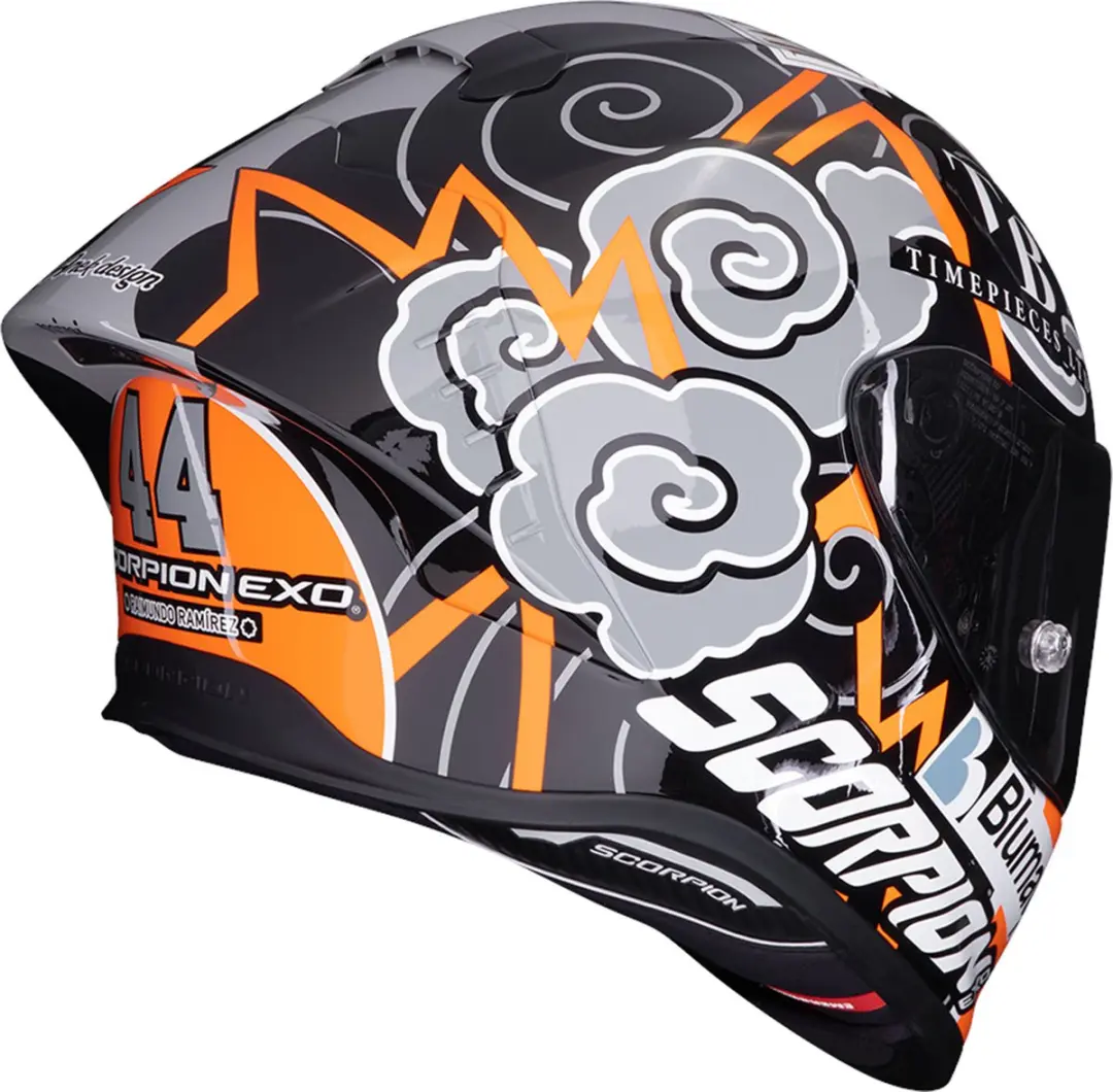 Scorpion EXO-R1 Evo Air Racing #1 Replica Helm - XL - Zwart/Grijs/Orange