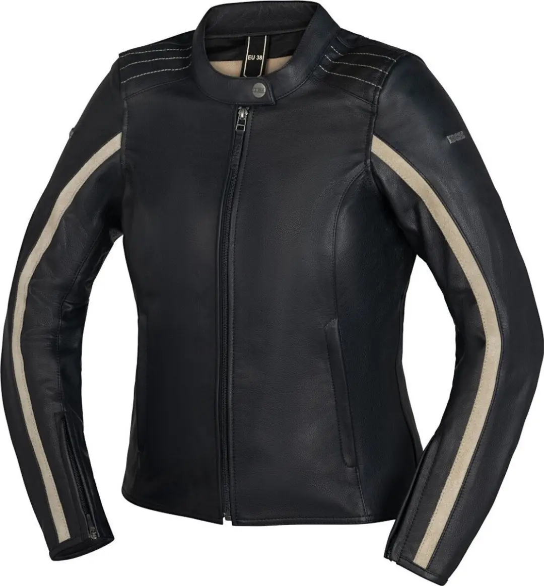 IXS Stripe Dames Zwart Beige Leren Motorjas
