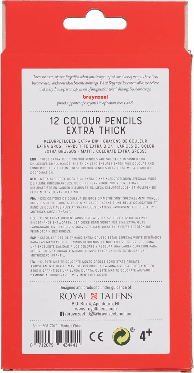 BRUYNZEEL Mega Kleurpotloden Set 12 Stuks - Multicolor
