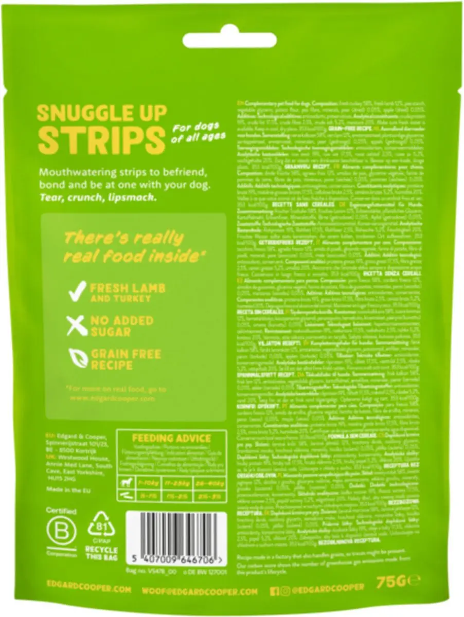 Edgard & Cooper Adult Strips Lam & Kalkoen 75g - 10 Stuks
