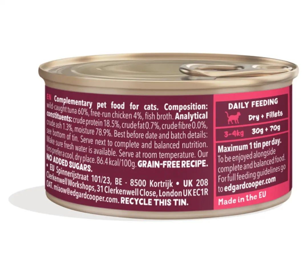 Edgard & Cooper Natvoer Kattenvoer Tonijn & Kip 70g - 24 Stuks