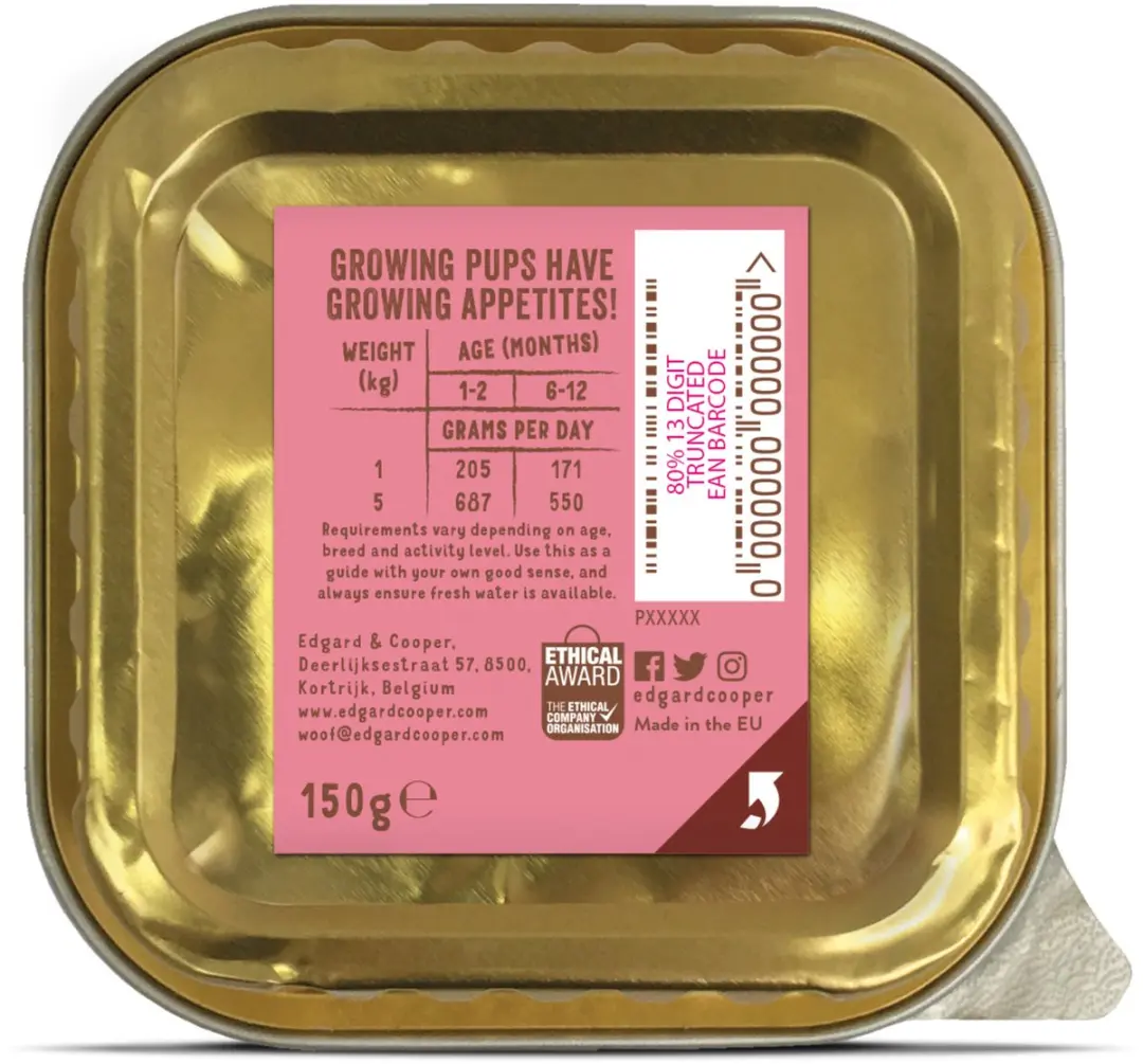 Edgard & Cooper Kuipje Puppy Natvoer Eend - Kip 150g